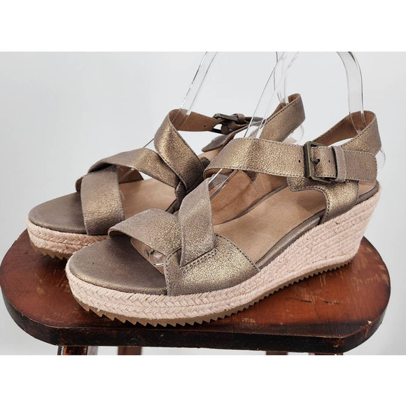 New‎ NWOB Eileen Fisher Metallic Wedge Espadrilles Strappy Size 9 - Picture 1 of 8